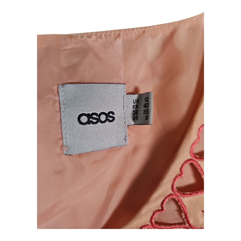 ASOS Coquette Peach Heart Cut Out Cap Sleeve Shift Dress Size 8 - Picture 5 of 10
